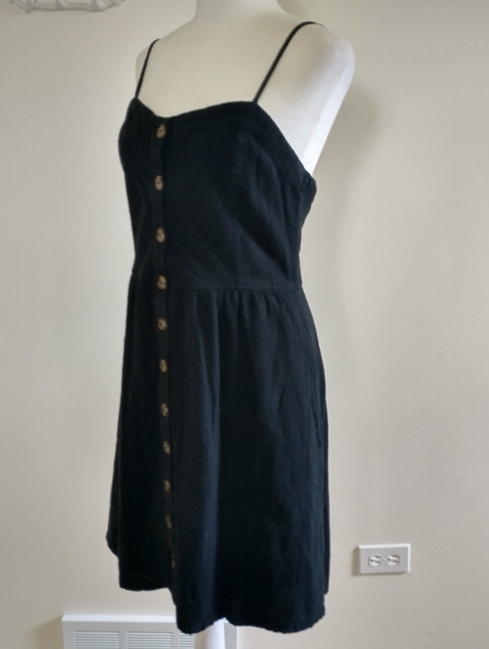 Universal Thread Cotton Linen Blend Black Button-Front Pleated Dress M - Picture 6 of 10